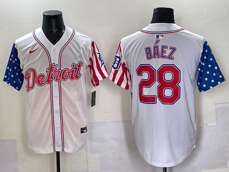 Men Detroit Tigers 28 Baez White National Flags 2025 Nike MLB Jersey style 1